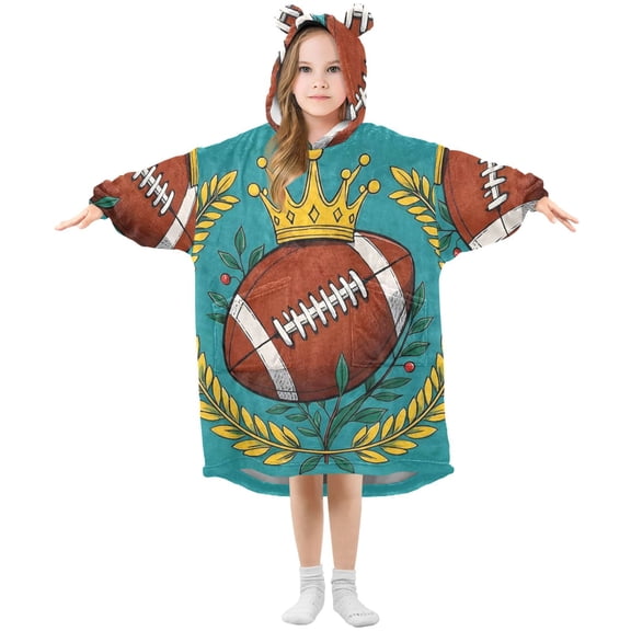 joogoo Kids Wearable Blanket Hoodie Football with Wheat for Flannel Sherpa Pocket 3-14 YR M