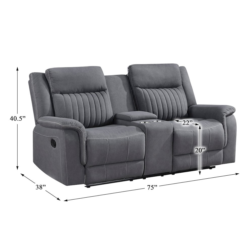 Lexicon Dean Microfiber Double Reclining Love Seat in Gray