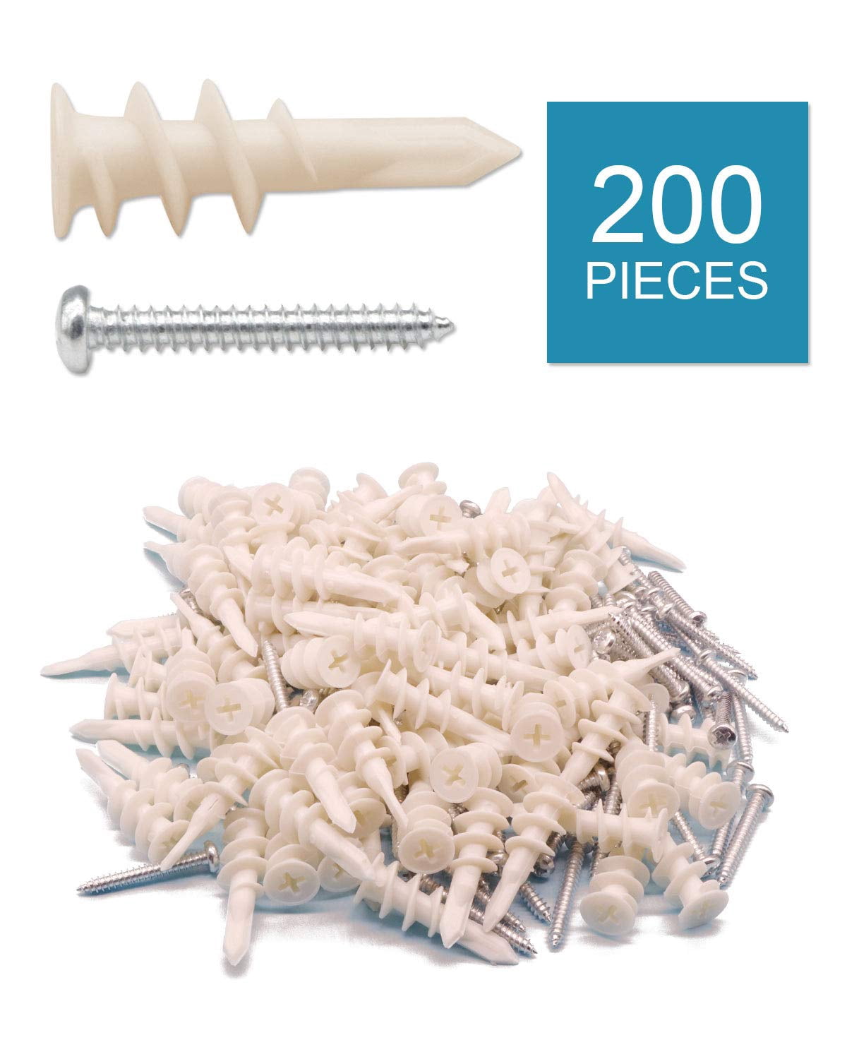 100pcs Plastic Self Drilling Drywall Anchors with Screws Assortment Kit, Wall Anchors Kit with 50pcs Screws/50pcs Drywall Anchors