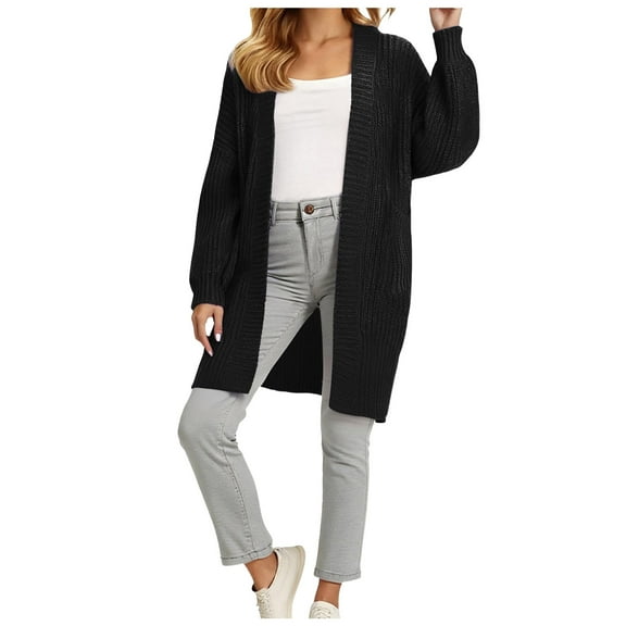 felwors Womens Long Cardigans Lightweight Open Front Long Sleeve Cardigan Sweater Black, M