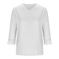 thumbnail image 4 of Womens Ruffle 3/4 Sleeve Tops V Neck Casual Cute Fall Spring Summer Tee Shirts Solid Color Loose Tshirts (XL, White), 4 of 6
