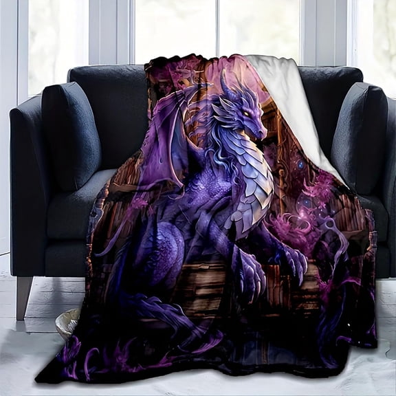 Purple Fantasy Dragon Print Soft Warm Flannel Fleece Blanket for Couch Bed Sofa Home Decoration 30x40 inches
