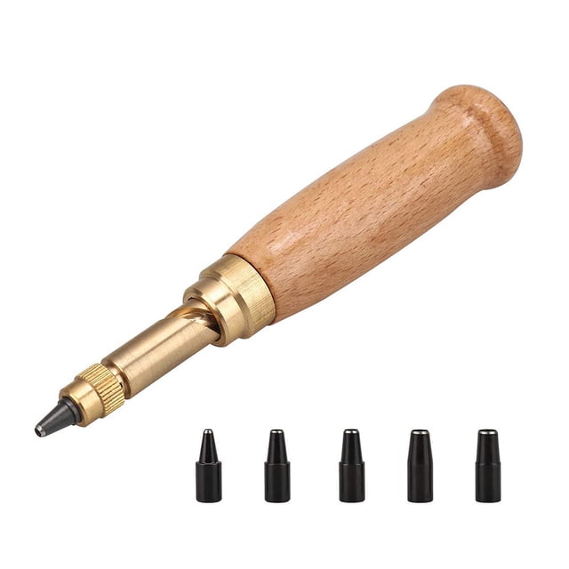 Juego de herramientas de perforación automática, herramienta de dosificación de cuero con 5 cabezales reemplazables, herramientas manuales de cuero para coser papel de cuero, pancarta de PVC ZefeiWu 8390606397164