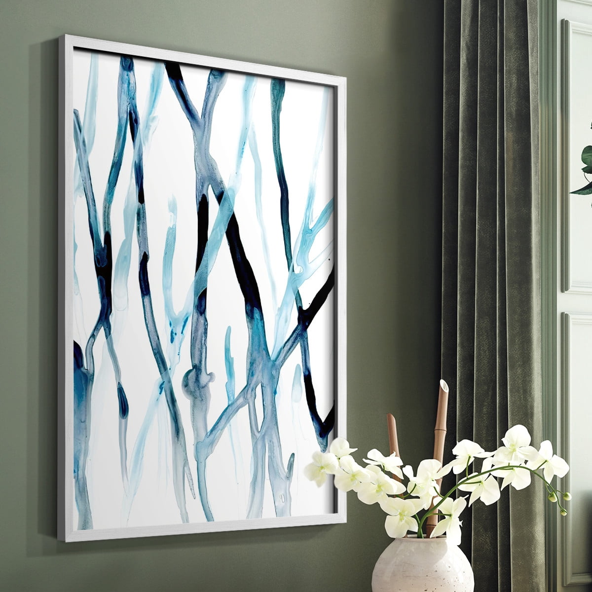 Runnel II Framed Print in White Solid Wood Framed Print No Nail Hanging