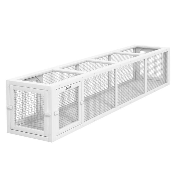 Cat Tunnel Outdoor, 79" Wooden Cat Run Enclosure - Extendable Catio with Weather Protection, Multiple Entrances for Patio, Balcony, White