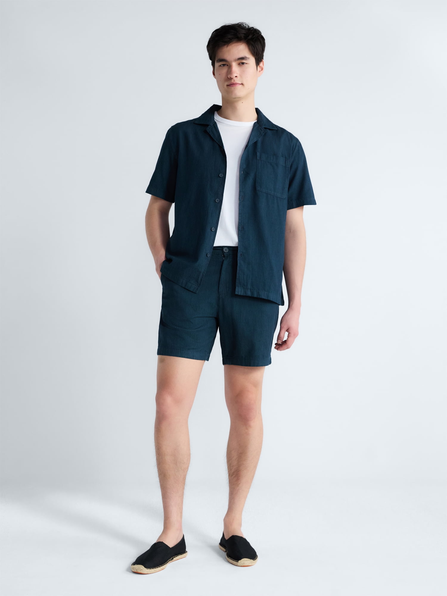 Free Assembly Men's Cotton Workwear Camp Shirt with Short Sleeves, Sizes S-3XL