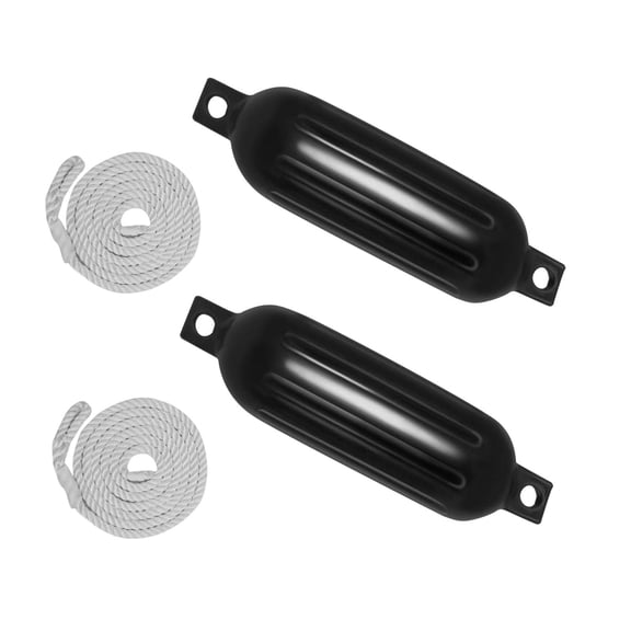 Dickly 2 Pieces Inflatable Boat Fenders with Fenders Lines Simple Installation Portable G3 Black White Rope
