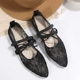 thumbnail image 5 of Women's Floral Embroidered Mesh Flats Pointed-toe Strap Breathable Ballet Shoes for Dressy Trendy Work Office Wedding Daily Ballerina Black 7, 5 of 9