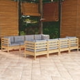 thumbnail image 1 of vidaXL 9 Piece Garden Lounge Set with Grey Cushions Solid Pinewood, 1 of 5