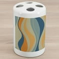 thumbnail image 1 of Vintage Ceramic Toothbrush Holder, Retro Vibrant Stripes Funky Lines Design Patterns Abstract Print, Decorative Versatile Countertop for Bathroom, 4.5" X 2.7", Petrol Blue Marigold, by Ambesonne, 1 of 4