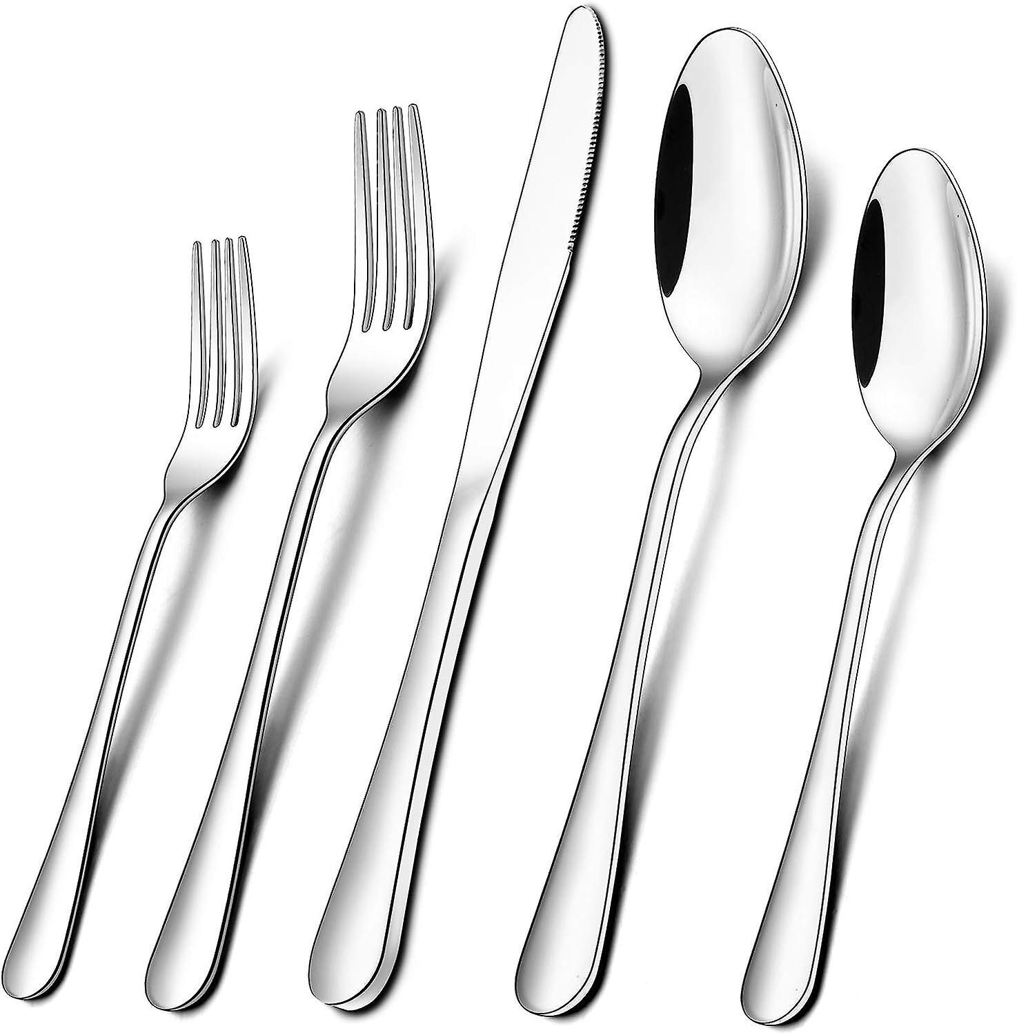LLC Ensemble de Couverts en Acier Inoxydable 5 Pcs pour 8, Couverts Poli Miroir