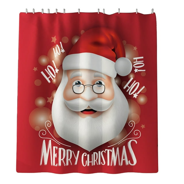ITFABS Ensemble de Rideau de Douche Imprimé de Noël avec Cloche Étoilée, Tapis de Bain