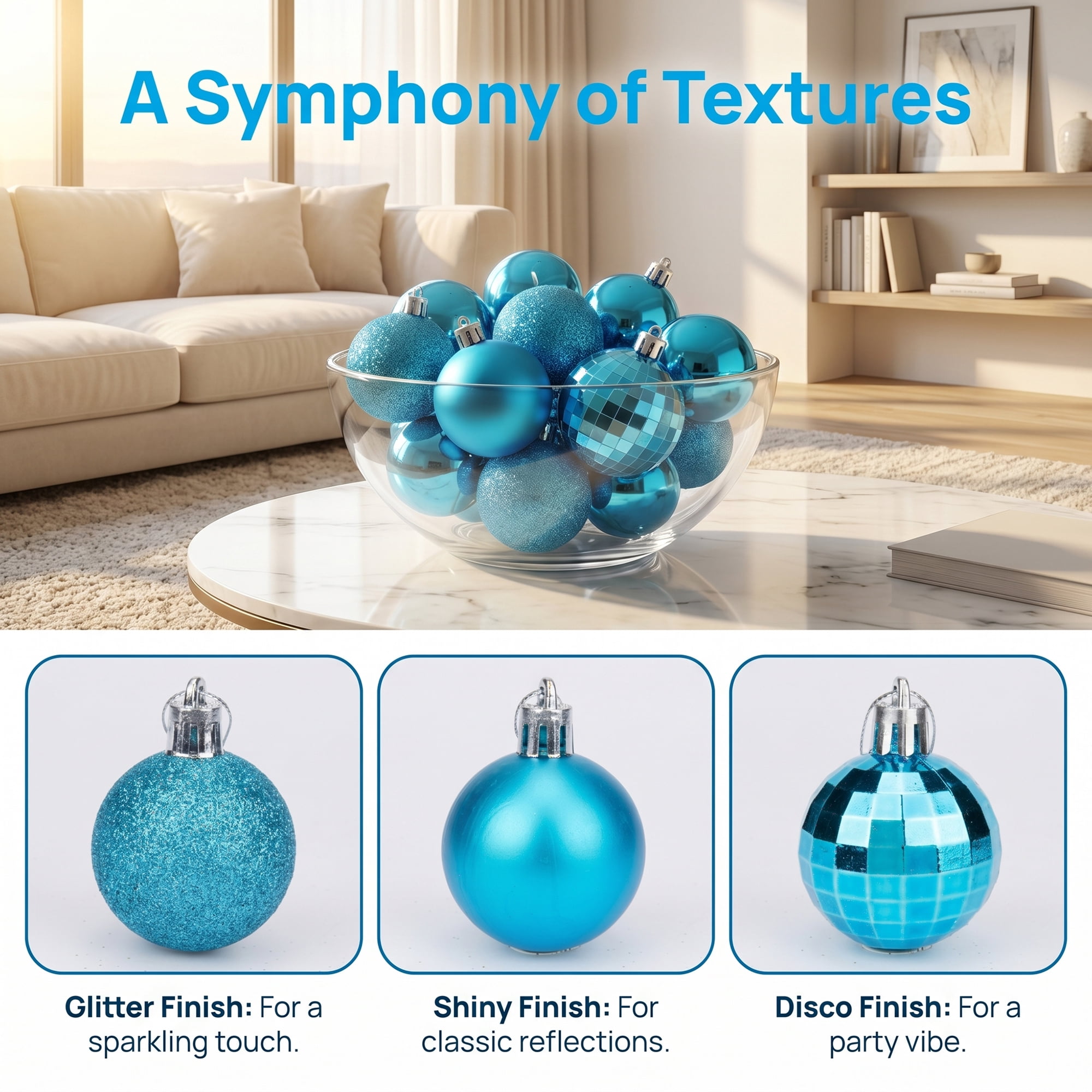 Unique Bargains 24Pcs Christmas Hanging Baubles Shatterproof Ornaments Light Blue 1.6"