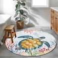 thumbnail image 4 of Round Area Rug 4ft, Watercolor Coastal Sea Turtle Coral Seahorse Starfish Non-Shedding Washable Area Rug, Underwater World Non Slip Low-Profile Circle Rugs for Living Room, Bedroom Dining Room, 4 of 9