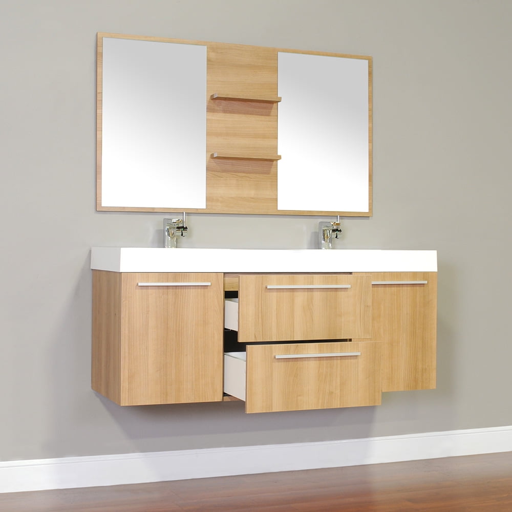 Ripley 54 Double Wall Mount Modern Bathroom Vanity Set In Light Oak With Mirror Walmartcom Walmartcom