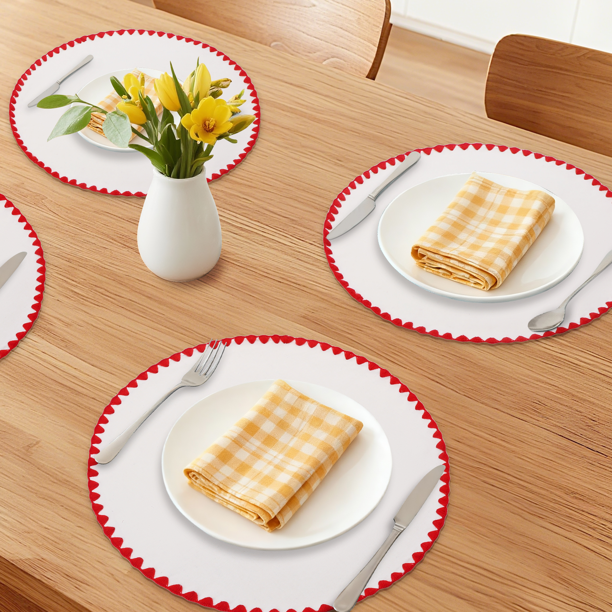 Unique Bargains Washable Farmhouse Placemats Set of 4 for Dining Table Decor Red Line