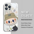 thumbnail image 3 of Bonita funda de teléfono de color metálico con dibujos animados de Labubu para iPhone X XR XS 16 15 14 13 12 Mini 11 Pro Max 7 8 SE 20 Plus, carcasa rígida de vidrio, 3 of 5
