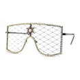 thumbnail image 2 of Womens Rhinestone Shield Lace Mesh Lens Luxury Metal Rim Sunglasses Black Brown, 2 of 4