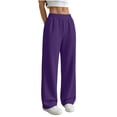 thumbnail image 7 of SYwaren Casual Sweatpants for Women Straight Leg Solid Color Elastic Waist Athletic Loose Fall Winter Lounge Pants, 7 of 7