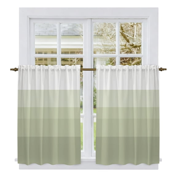 Sage Green Striped Kitchen Curtains 54 Inch Length, Modern Farmhouse Stripes Modern Art Elegant Tiers Curtains for Bathroom Bedroom, Light Filtering Small Window Treatment Drapes 2 Panels 42"Wx54"L