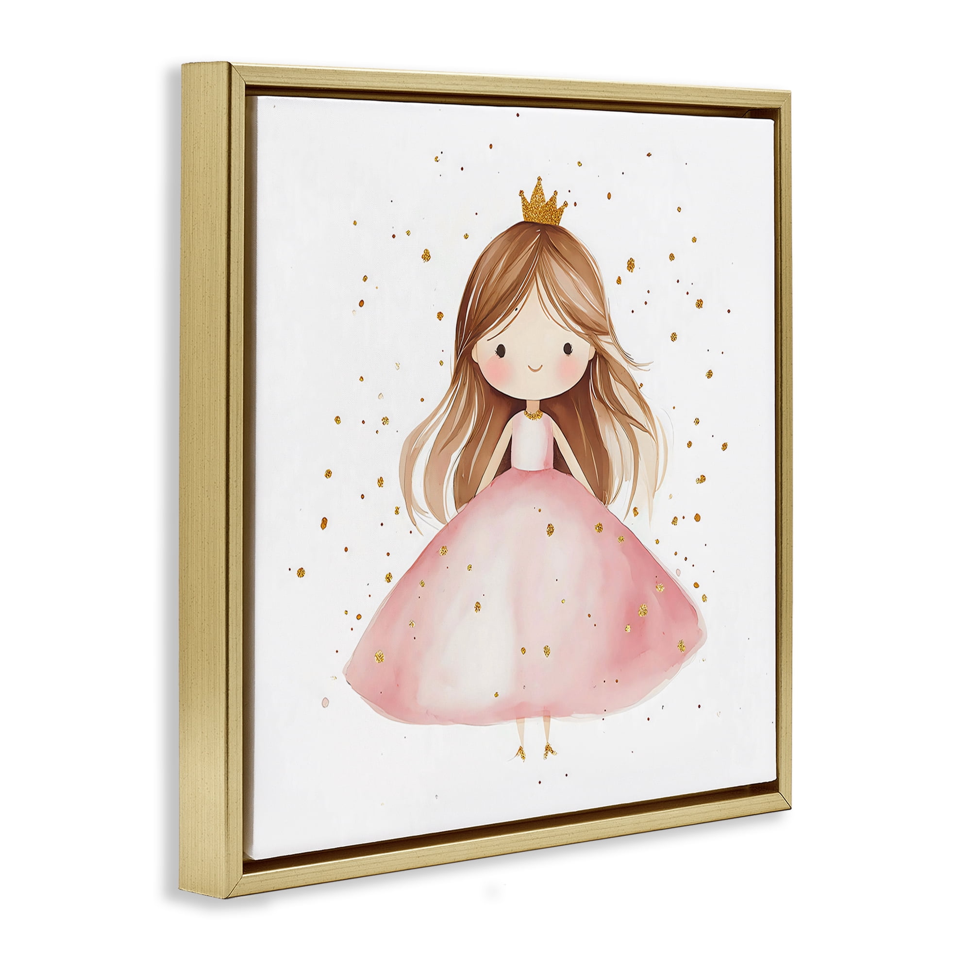 Stupell Industries Little Princess with Pink Gown Gold Framed Floater Canvas Wall Art, design by Creative Studio