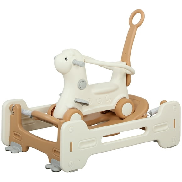 CoSoTower 5 in 1 Rocking Horse for Toddlers 1-6 Years with Balance Board, Push Handle, 4 Smooth Wheels, Brown