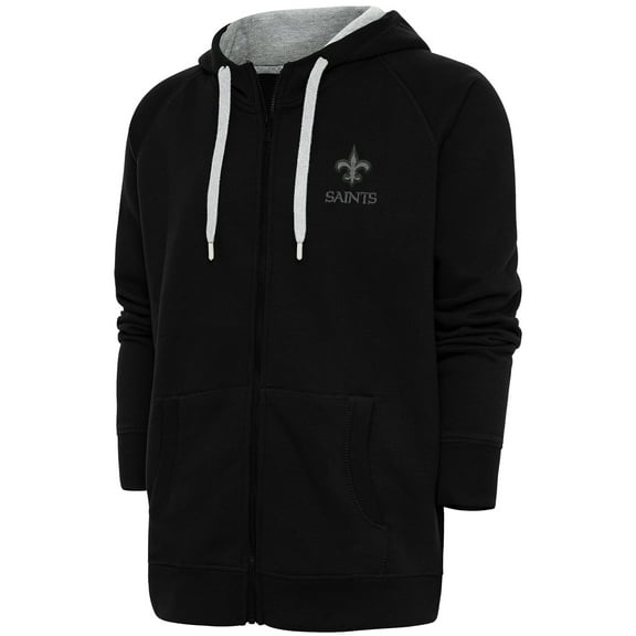 Men's Antigua Black New Orleans Saints Tonal Logo Victory Full-Zip Hoodie