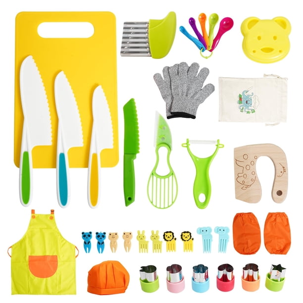 Juego de cuchillos para niños Melican Montessori Kitchen, sin BPA, 38 piezas