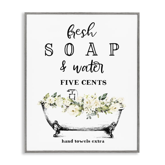 Stupell Industries Farmhouse Fresh Soap & Water Bath Tub Gray Framed Giclee Art, 11 x 14, by Lettered and Lined