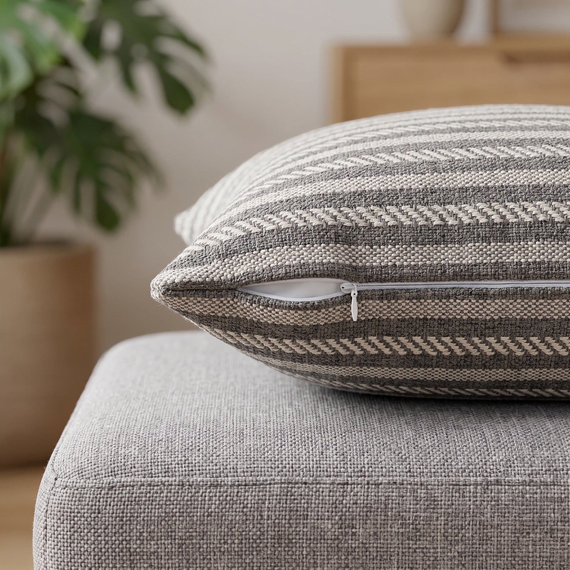 Unique Bargains Striped Throw Pillow Covers Set of 2 Cushion Cases Dark Grey 18"x18"