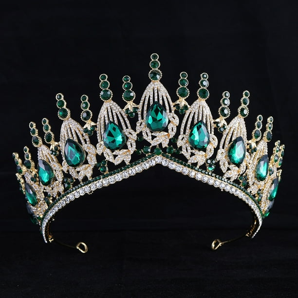 Zhuge Tiara de boda para novia, diadema de princesa, corona nupcial, joyería para el cabello con diamantes de imitación de cristal, decoración para novia, cumpleaños, graduación, boda (verde)