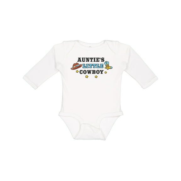 Inktastic Aunties Little Cowboy with Cowboy Hat and Boots Boys Long Sleeve Baby Bodysuit