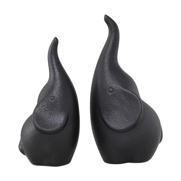 2 figuras de elefante de cerámica para decoración de escritorio, ideal como regalo para TV. negro