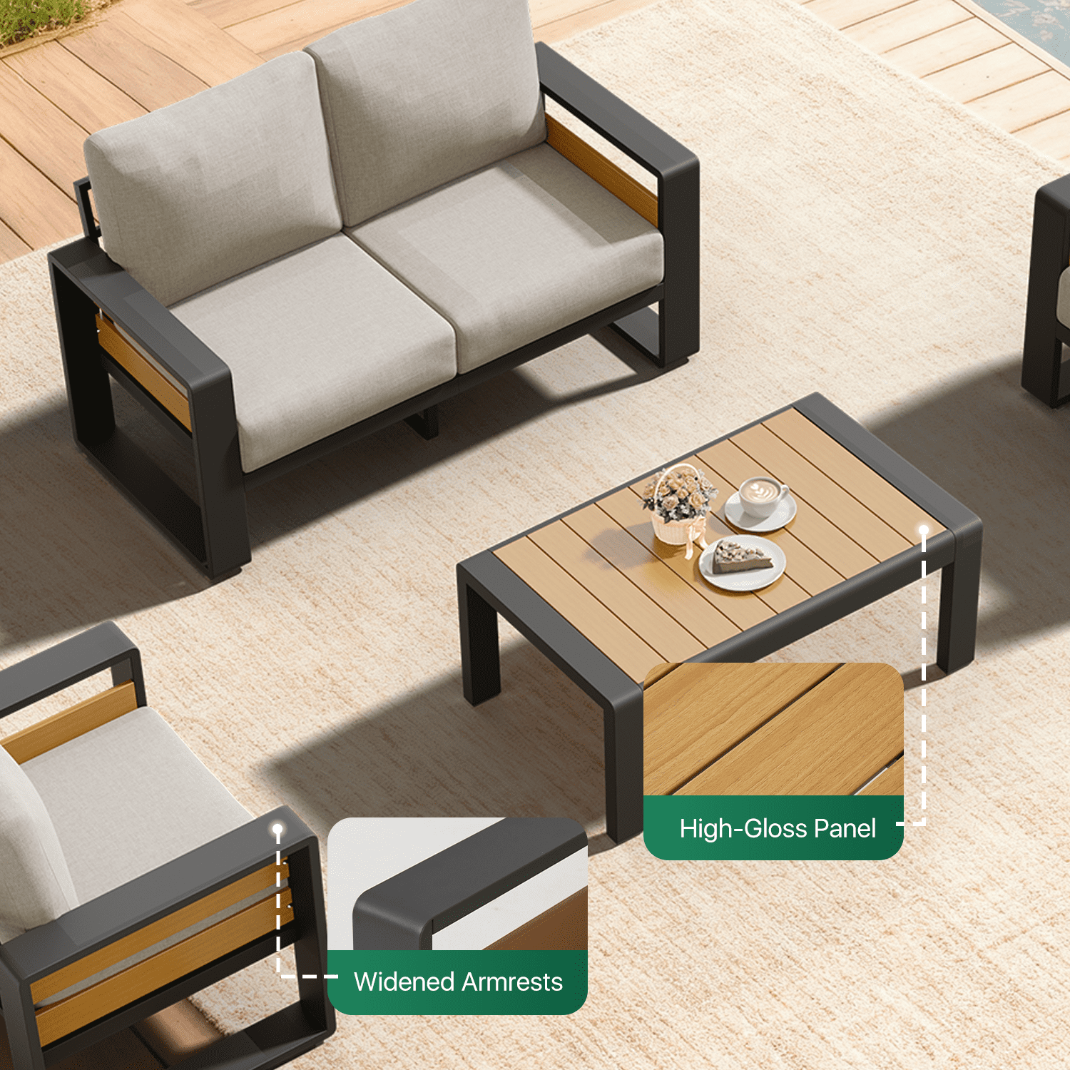 Clouddwell 4-Seats Aluminum Patio Furniture Set, Outdoor Metal Sofa Conversation Set with Coffee Table for Pool Garden Porch Backyard, Light Gray