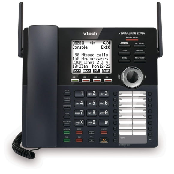 VTech AM18447 Main Console 4-Line Expandable Small Business Office Phone System with Answering Machine, Intercom, Auto Attendant & Music on Hold, Black