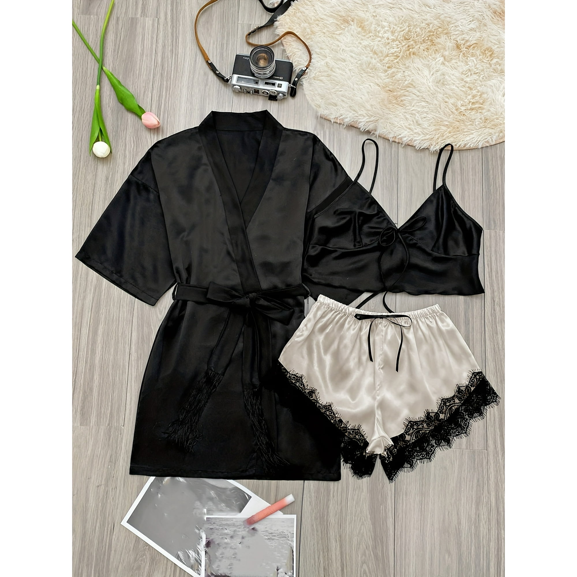 3 piece satin pj set hotsell