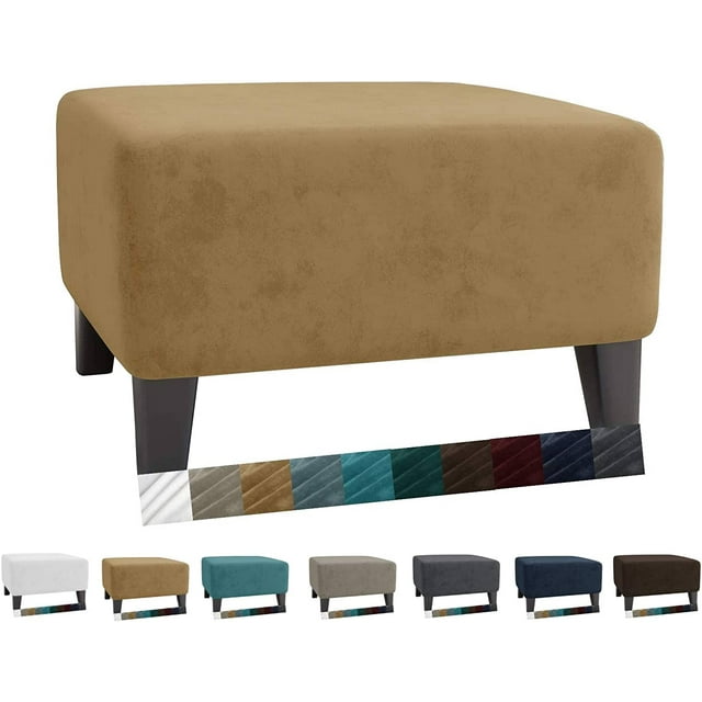 GHSDFBB Velvet Ottoman Slipcover Small Stretch Square Rectangle Footstool Slipcover Folding Storage Ottoman Covers for Living Room with Elastic Bottom (Ottoman Small, Camel)