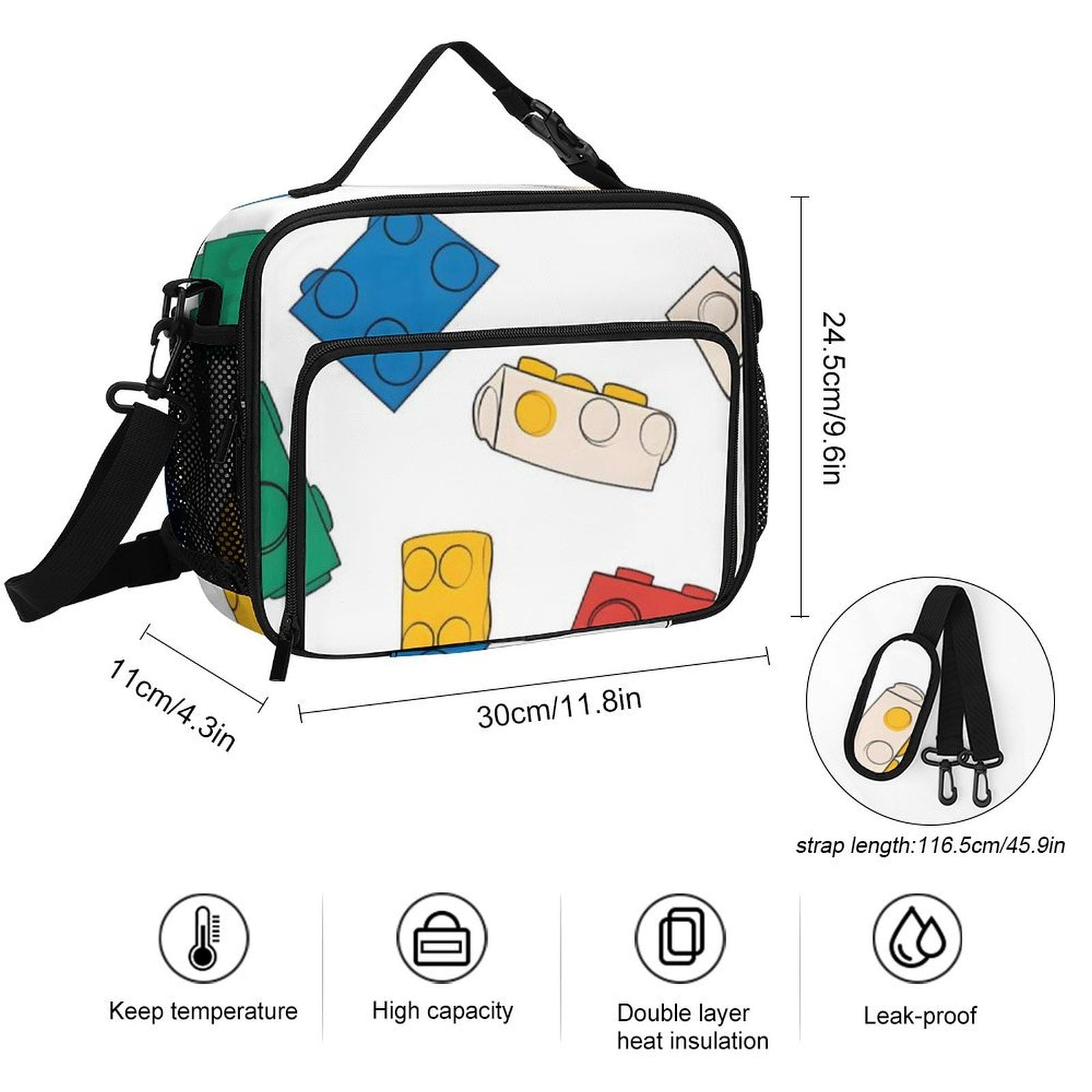 11.8×9.6in Large Capacity Rectangular Lunch Bag Durable Storage Convenient Thermal Insulation And Cold Pocket Design Multicolored Building Block (15)