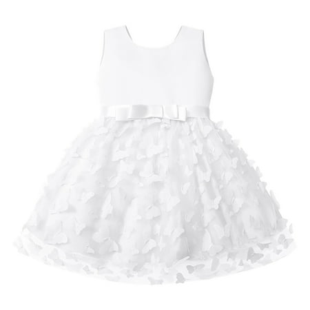 

QWZian Toddler Girls Sleeveless Butterfly Embroidery Tulle Bowknot Gown Party Evening Dress Wedding Dress For Children Clothes Fashion Sizes 6-12 Months