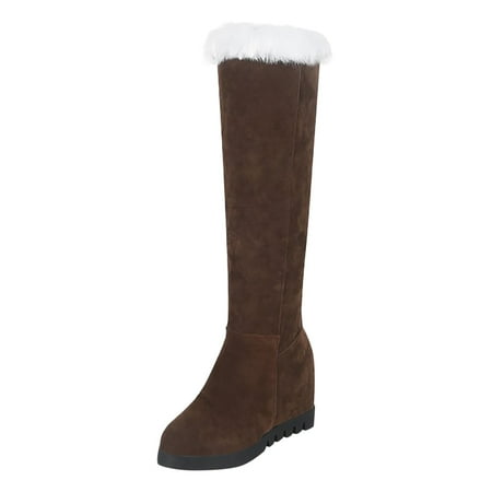 Yindaity Women s Knee High Winter Snow Boots Clearance Women Boots Retro Shoes Casual Flat Wedge Heel Boots Plus Size Snow Boots(Brown 9)