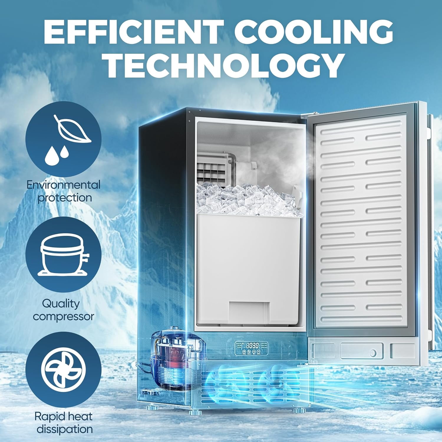Coolski Commercial Under Counter Ice Maker, 80 lbs/24h Built-in Cube Ice Machine