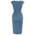 thumbnail image 6 of LNWUY Women's 2025 Summer Solid V-Neck Sleeveless Bodycon Midi Dress Ruched Wear to Work Cocktail Party Pencil Dresses Blue M, 6 of 6