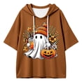 thumbnail image 4 of Women Short Sleeve Cute Ghost Pumpkin Graphic Hoodie with Drawstring Casual Halloween Party Pullover Top, 4 of 5