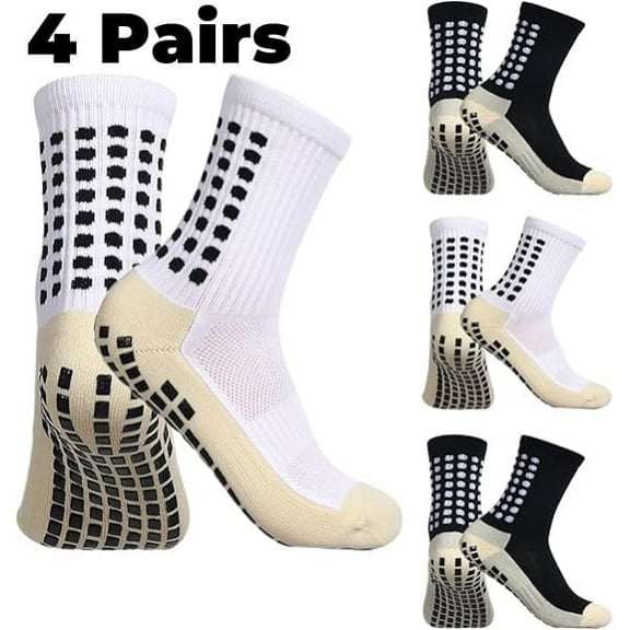 VEGCOO Men’s Soccer Socks, 4 Pairs Anti slip Sports Socks, Grip Basketball Yoga Football Socks
