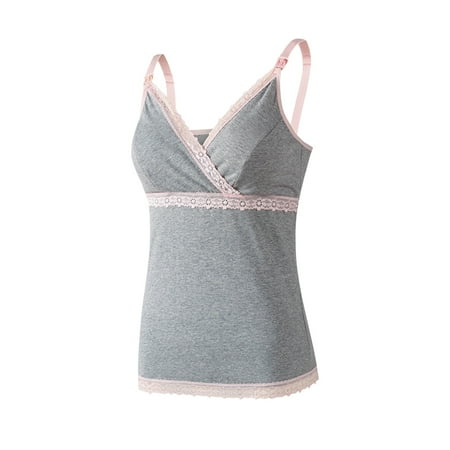 Itsun Nursing Tank Top Womens Racerback Maternity Tank Top Ruched Sleeveless Pregnancy Yoga Tee with Built in Bra Workout Shirt Gray M
