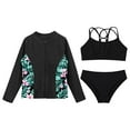 thumbnail image 3 of HULIJA Kids Girls Rash Guard Set Bikini Swimsuit with Sun Protection Long Sleeve Zipper Jacket UPF Black 10, 3 of 7