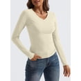 thumbnail image 5 of Long Sleeve Shirts for Women 2025 Fall Fashion V Neck Basics Crop Tops Slim Fitted Y2K Tops Outfits Clothes  XS, 5 of 6