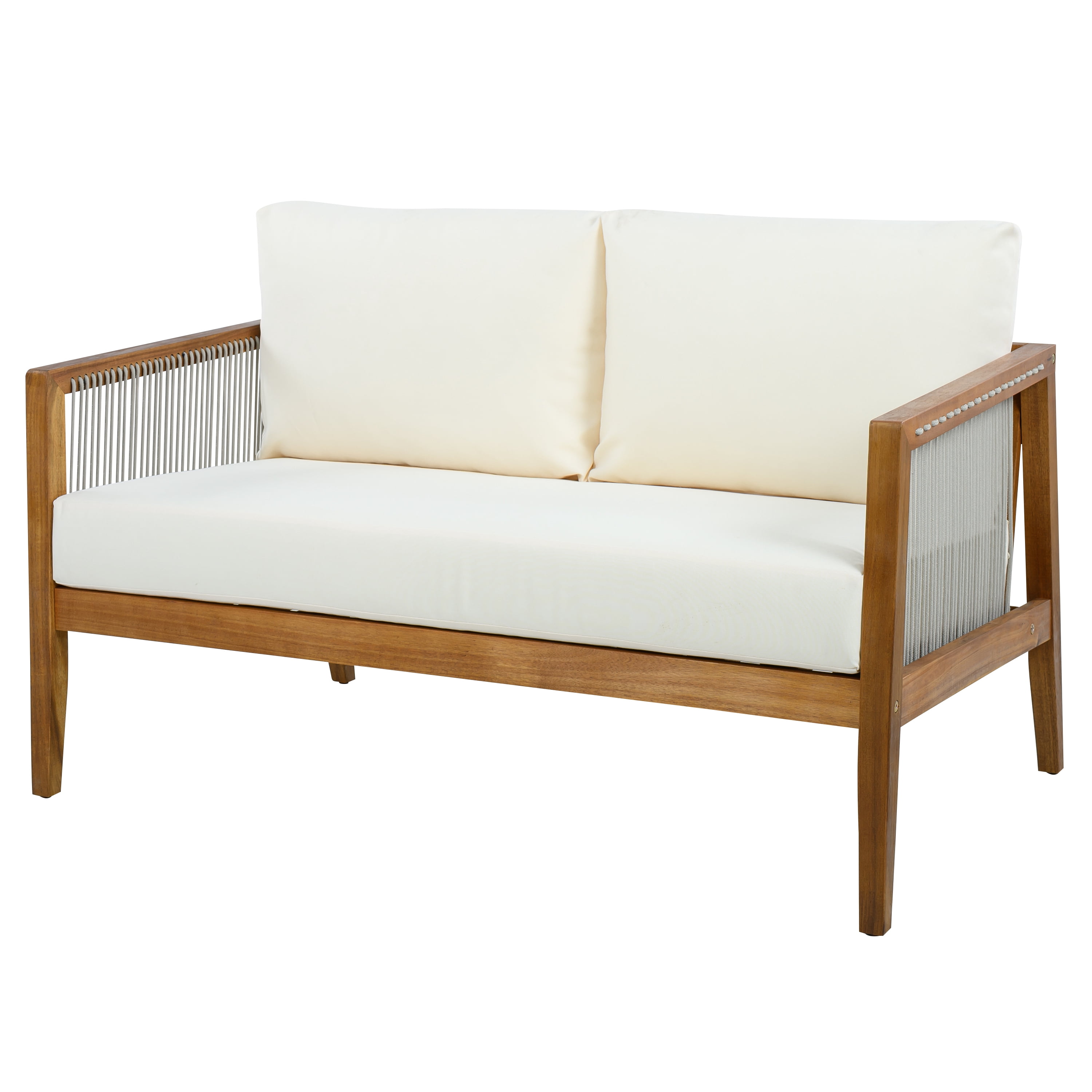 Mintazer 4-Piece Outdoor Furniture Patio Sofa Set with Rope Detail & Water-Repellent Cushions for Patio, Backyard, Poolside, Beige & Light Brown