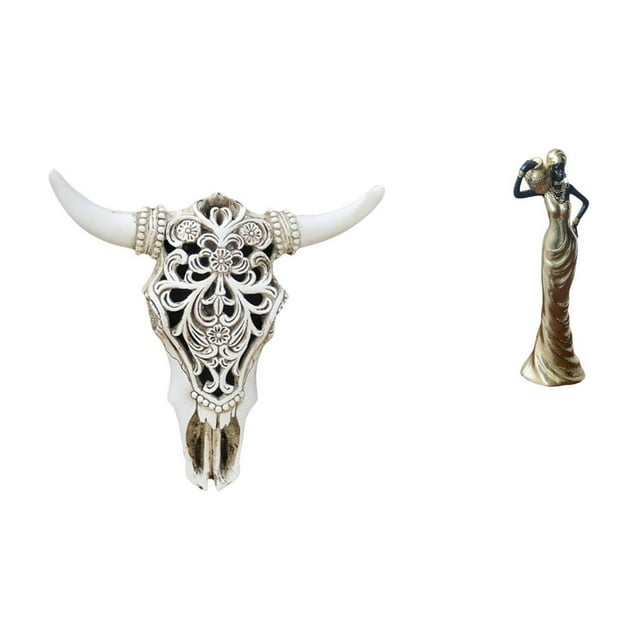 Escultura de pared de calavera,Estatua de resina con cabeza de vaca para decoración de pared y hogar,Adornos de diseño de patrón de decoración de pared de cabeza de vaca,Figura de