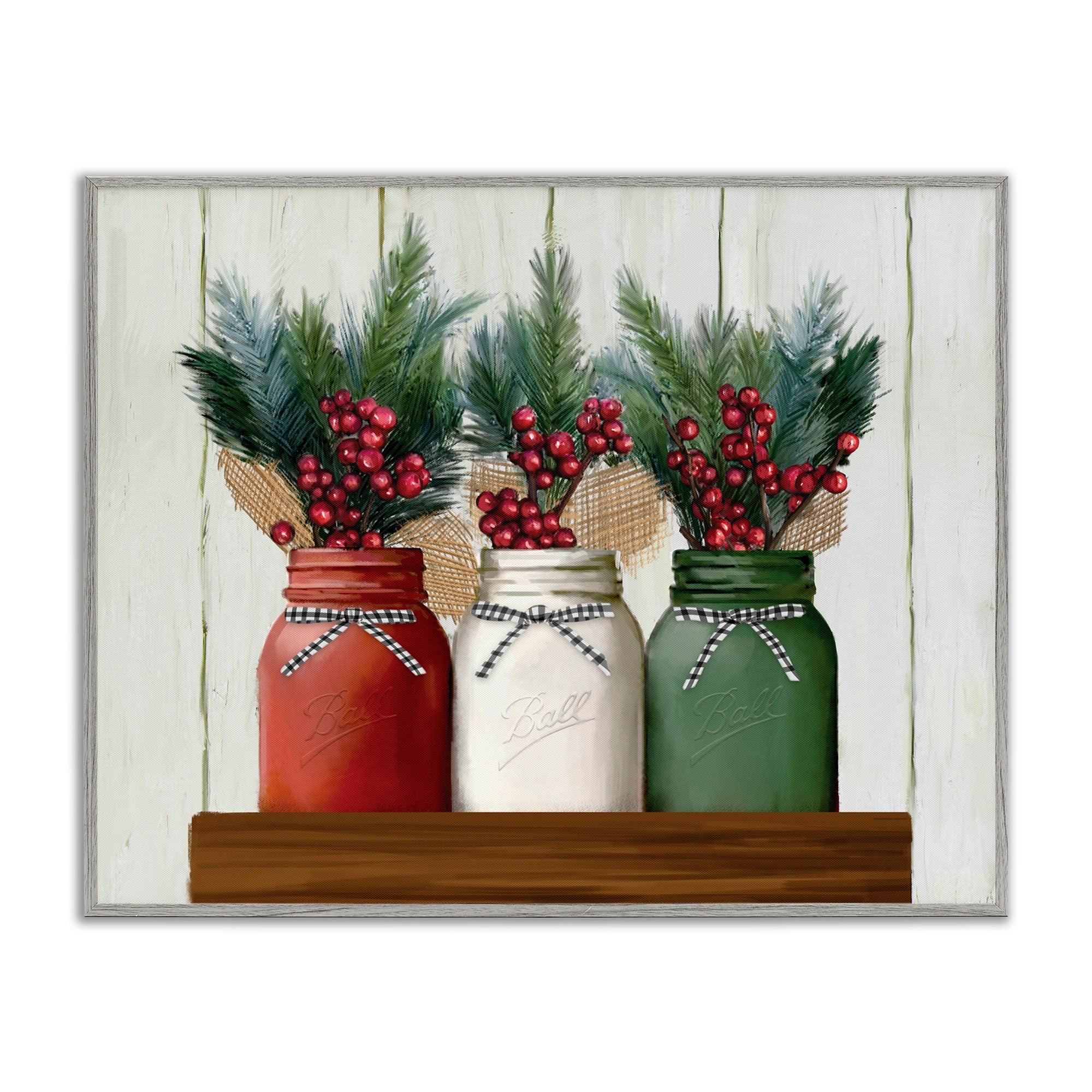 Stupell Home Décor Industries Festive Holiday Jars Christmas Berry Bouquets Gray Framed Design by Ziwei Li